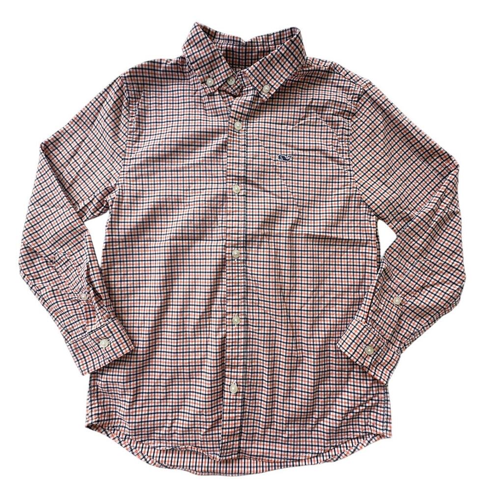 Vineyard Vines Orange & Blue Plaid Performance Cotton/Nylon Oxford EUC 7